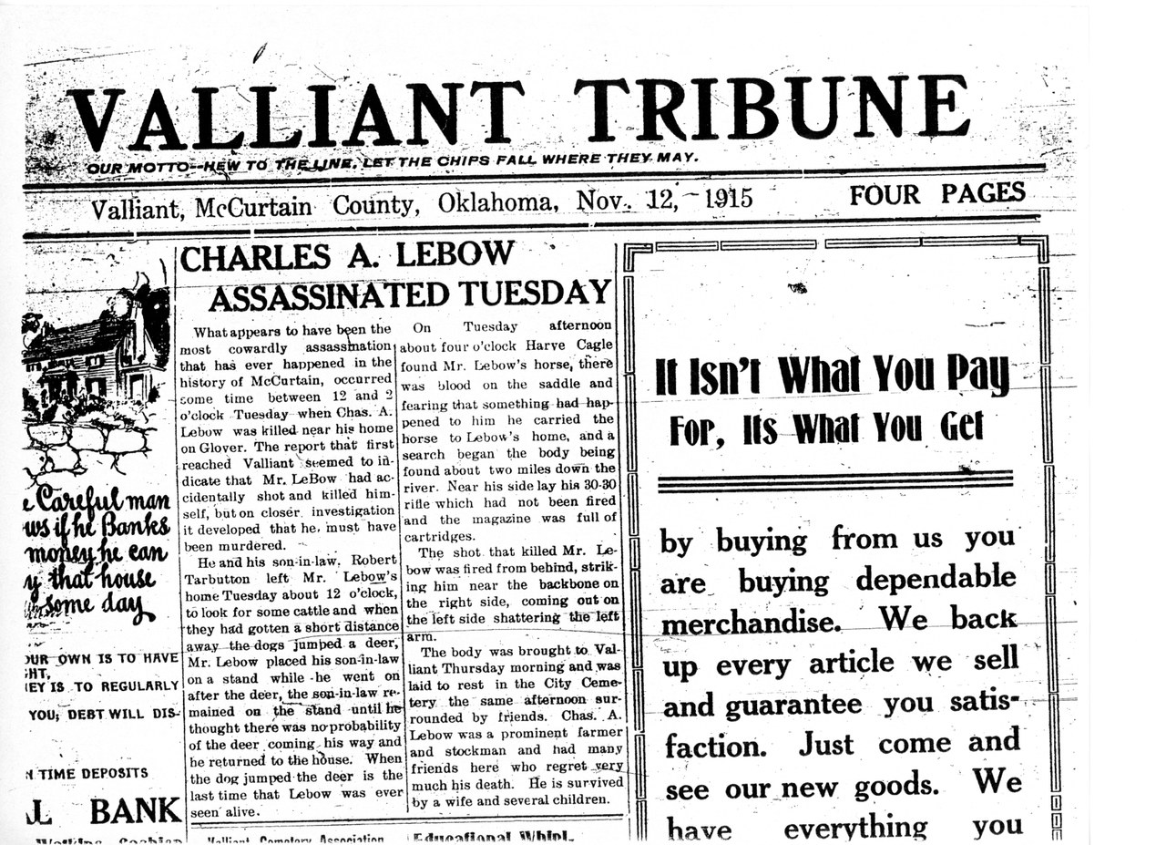 Front page of the Valliant Tribune newspaper, November 12, 1915