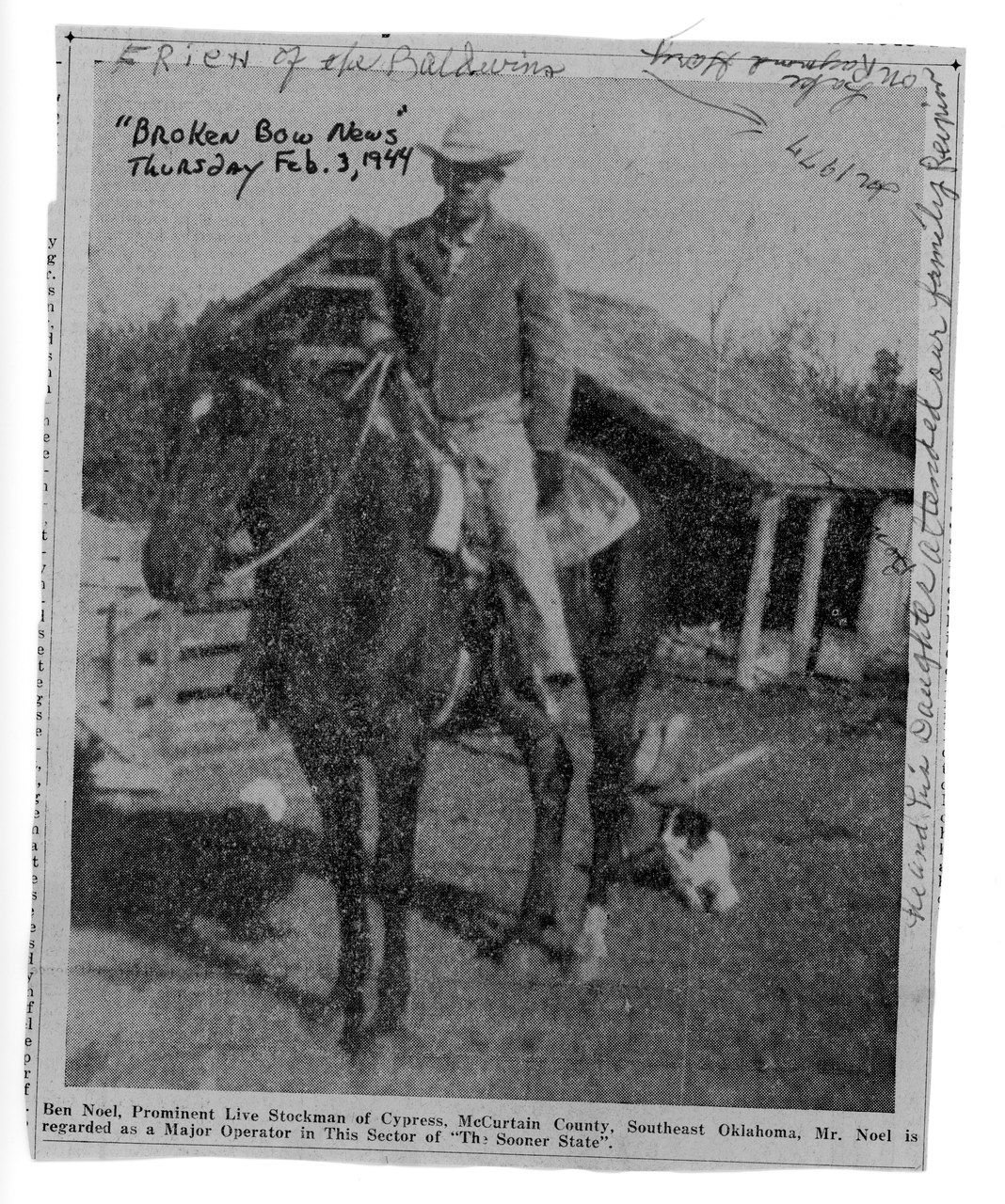 Man on horseback with lasso, dated February 3, 1941