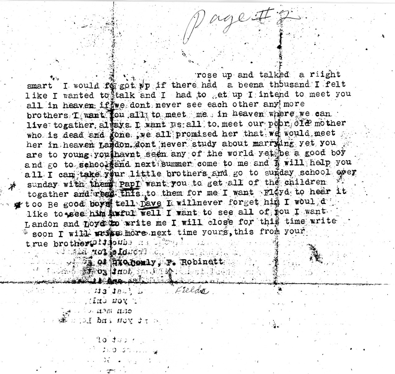 Handwritten letter page with "Page it 2" annotation at top