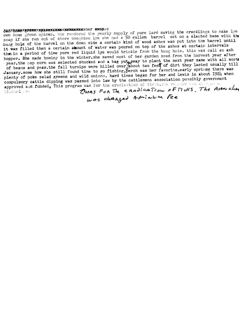 Typed and handwritten historical document page about rural domestic practices and cattle programs.