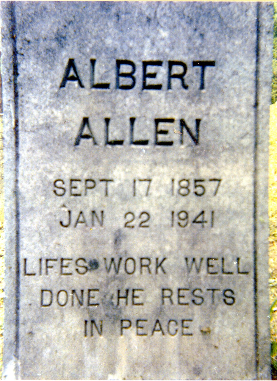 Gravestone with engraved text for Albert Allen