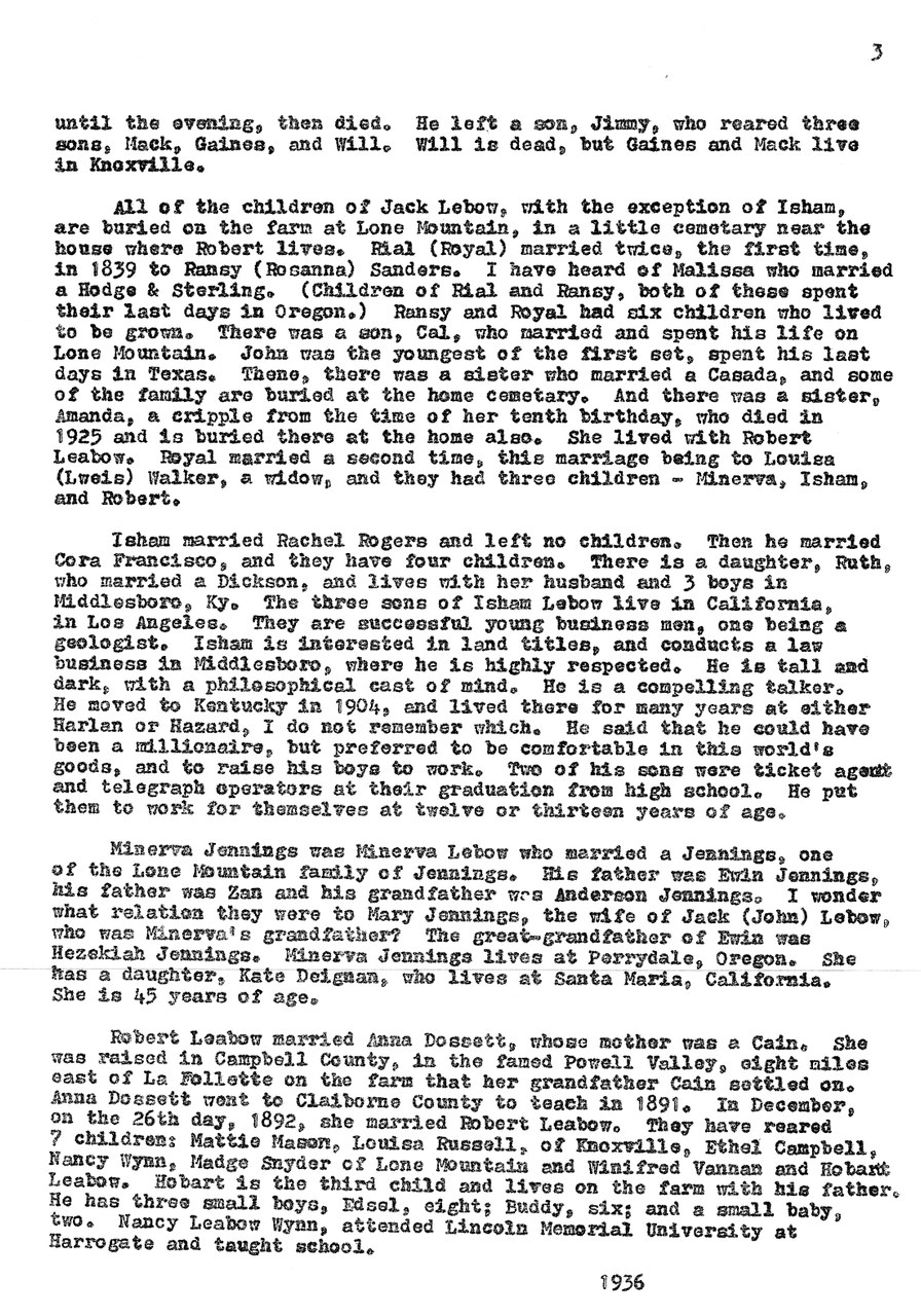 Typed document page with genealogical family history text